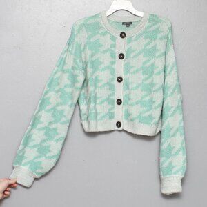 Wild Fable super soft balloon sleeve mint green 70s vibes button up sweater